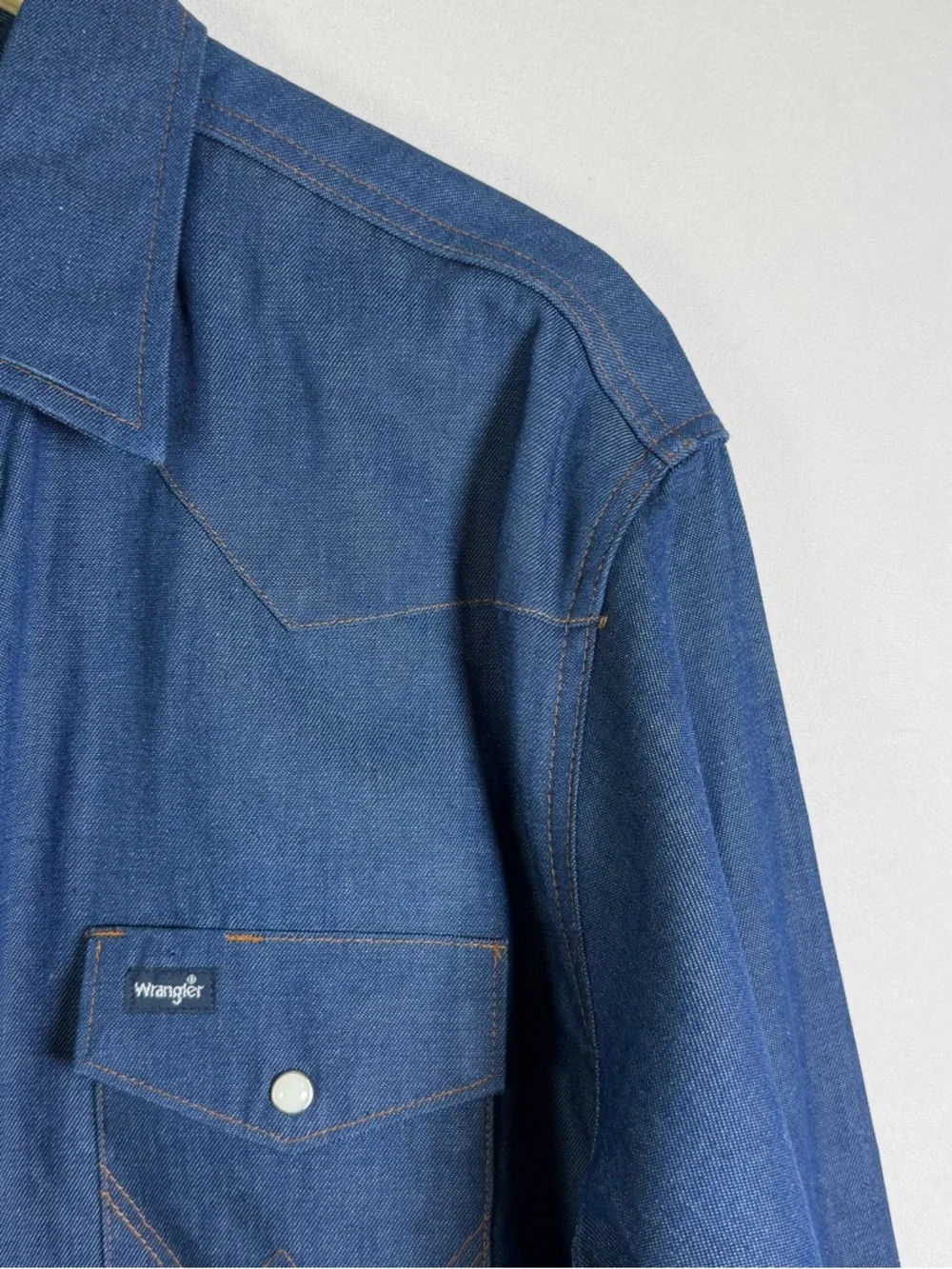 Wrangler Men’s Denim Western Pearl Snap Shirt Cowboy Core Ranchwear Sz XL Tall - Picture 7 of 11